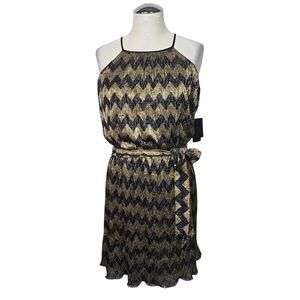 NWT Guess Black Gold Chevron Belted Metallic Sleeveless Dress 2